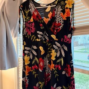 Christopher & Banks Black Tropical Floral V-Neck Dress